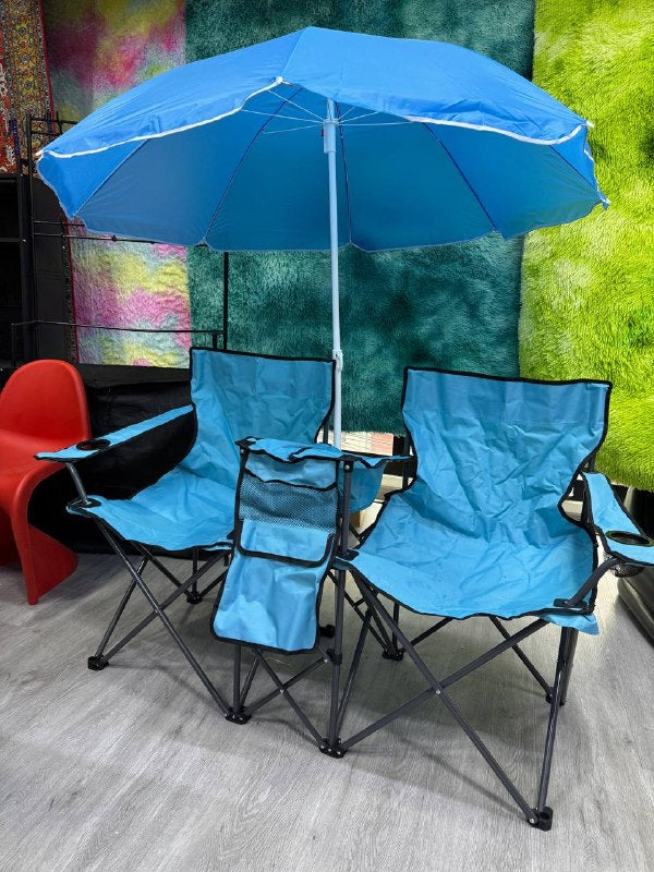 🏕️⛱️ SET DE CAMPING 4 EN 1 – MESA + 2 SILLAS + SOMBRILLA