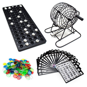 KIT DE BINGO FAMILIAR CON BALOTERA DE METAL – 75 BALOTAS