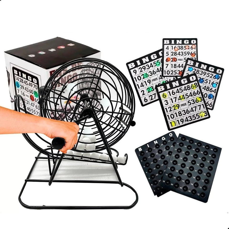 KIT DE BINGO FAMILIAR CON BALOTERA DE METAL – 75 BALOTAS
