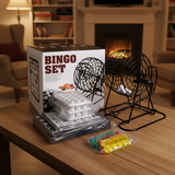 KIT DE BINGO FAMILIAR CON BALOTERA DE METAL – 75 BALOTAS