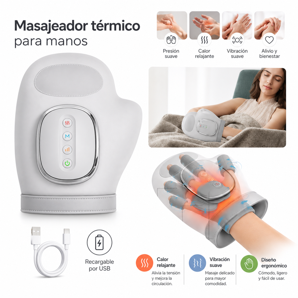 🖐️🔥 GUANTE MASAJEADOR TÉRMICO PARA MANOS CON COMPRESIÓN DE AIRE