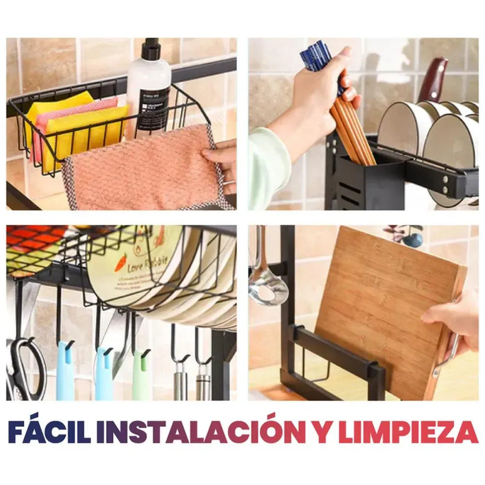 🍽️✨ ESCURRIDOR DE LOZA TODO EN 1 – ORGANIZADOR DE PLATOS
