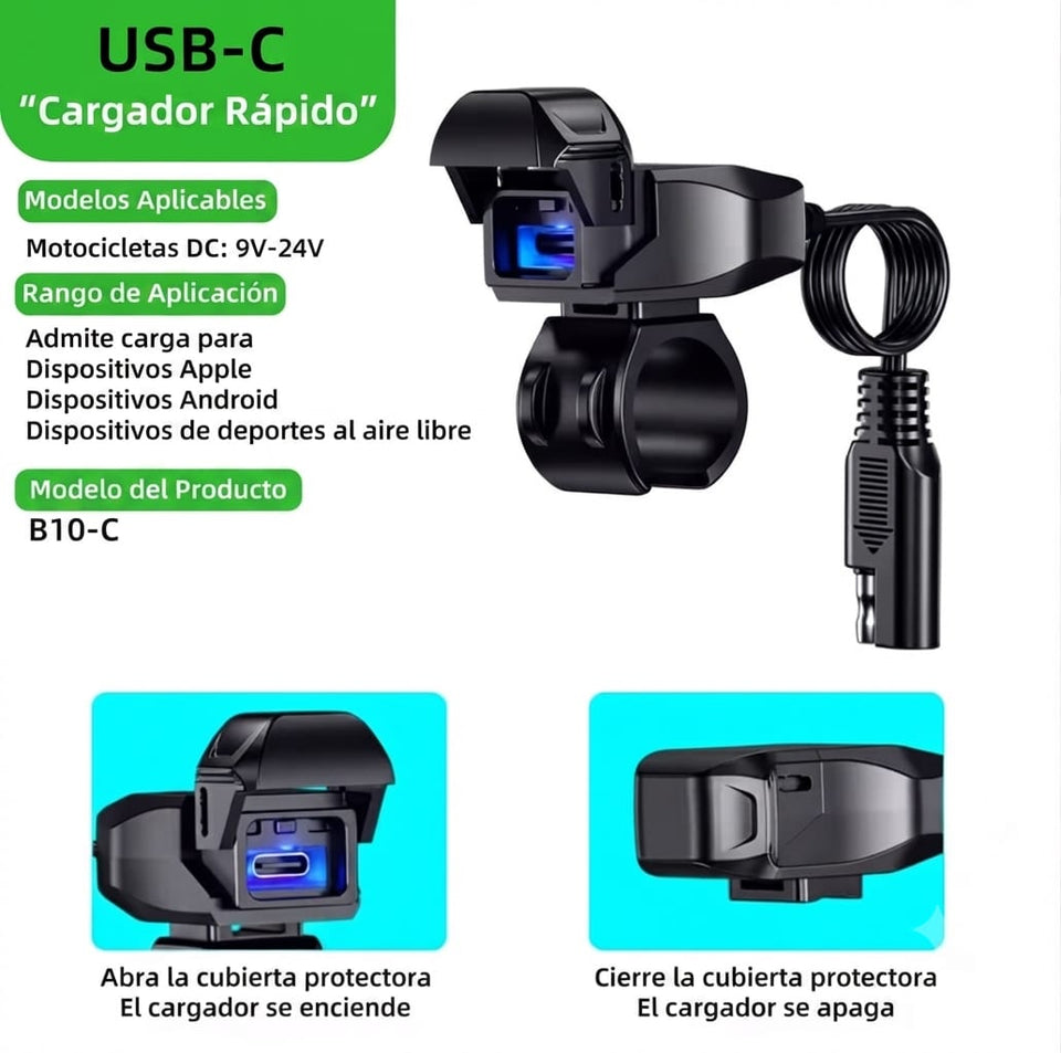 🏍️🔌 CARGADOR USB-C PARA MOTO CON CONEXIÓN SAE
