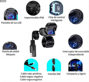 🏍️🔌 CARGADOR USB-C PARA MOTO CON CONEXIÓN SAE