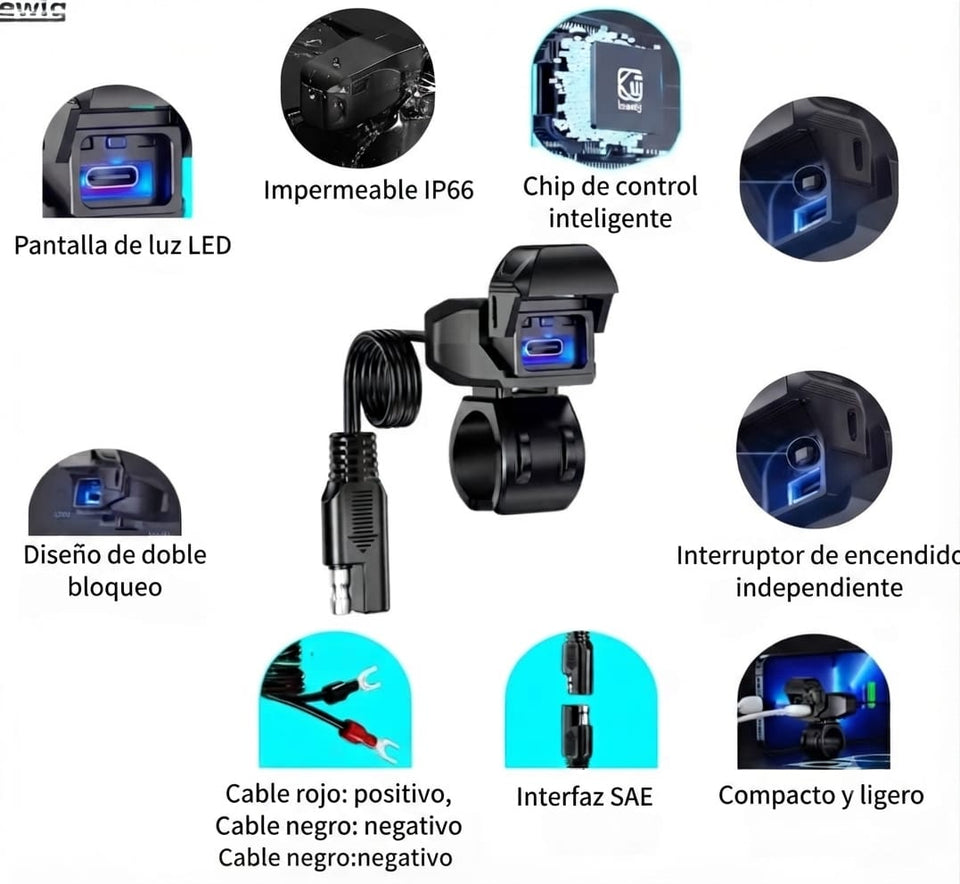 🏍️🔌 CARGADOR USB-C PARA MOTO CON CONEXIÓN SAE